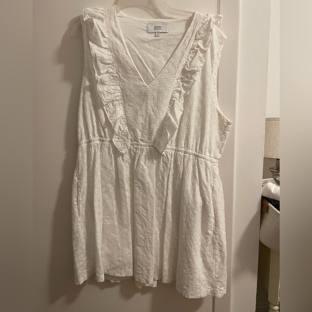 Textile Eyelet White Mini Dress - XXL